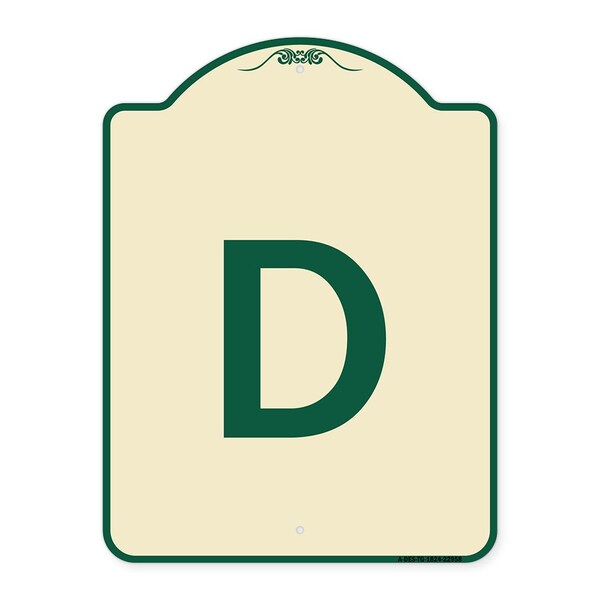 Designer Series Sign W/ Letter D, Tan & Green Heavy-Gauge Aluminum Sign, 24" x 18", TG-1824-22958